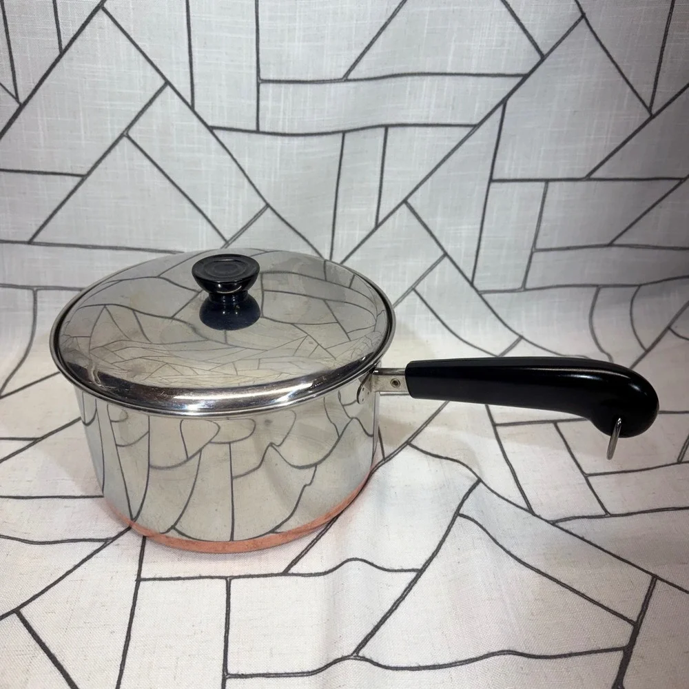 Revere Ware Saucepan 4 Qt Silver Copper Clad Bottom Pot with Lid Vintage USA